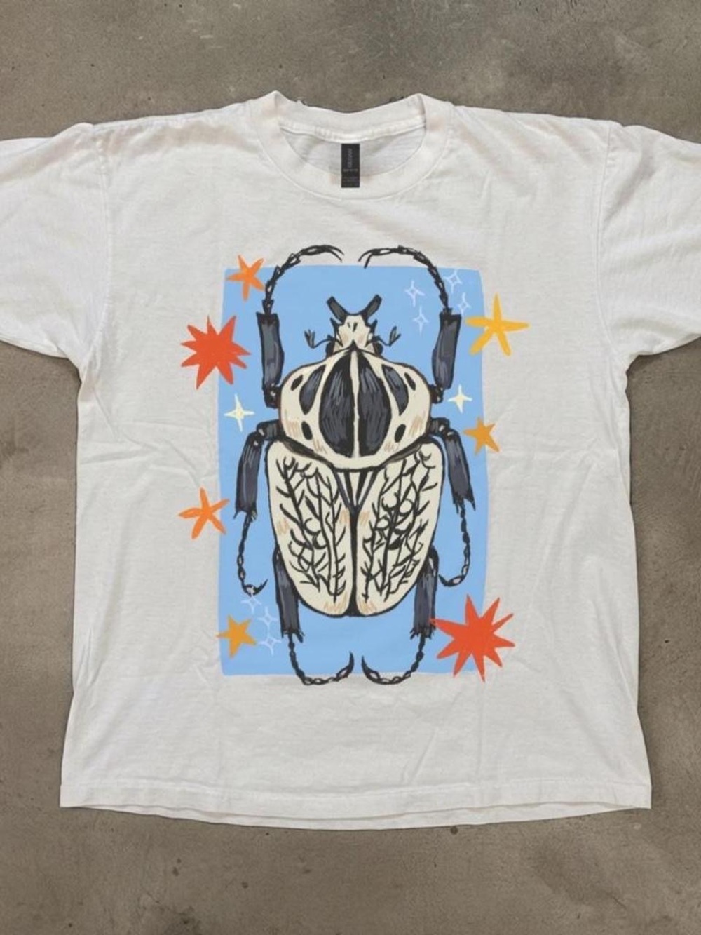 White Graphic Beetle Print T-Shirt
